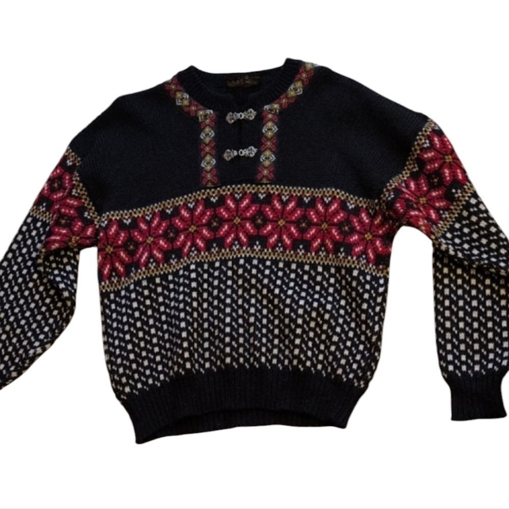 Nordstrikk Norway Pure New Wool Sweater Jumper Poinsettia Black Red M